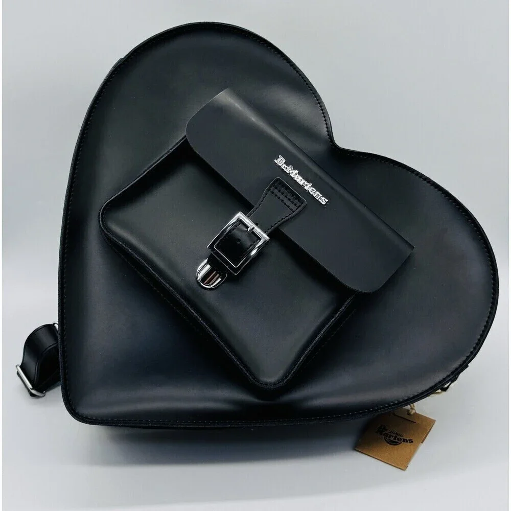 DR. MARTENS Black Heart Shaped Leather Crossbody Bag / Convertible Backpack